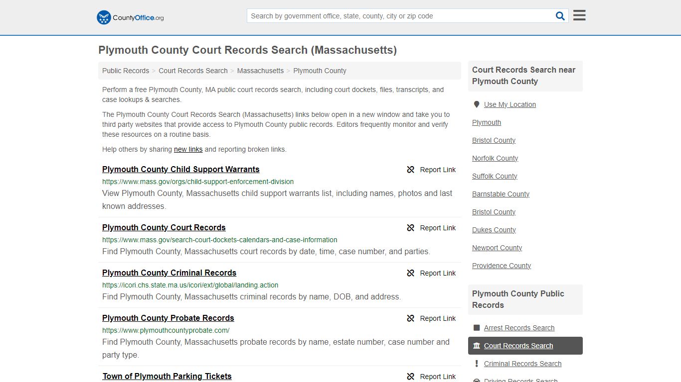 Plymouth County Court Records Search (Massachusetts) - County Office