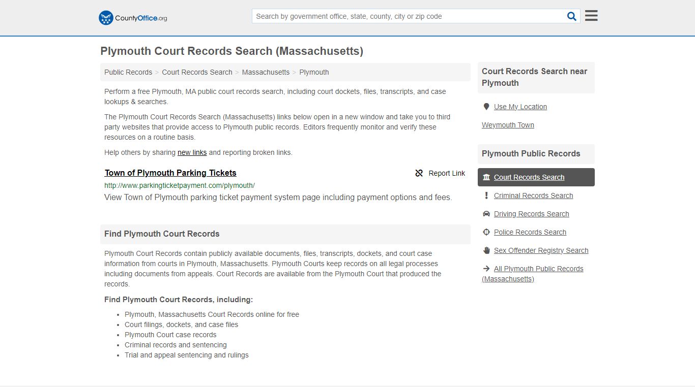 Plymouth Court Records Search (Massachusetts) - County Office