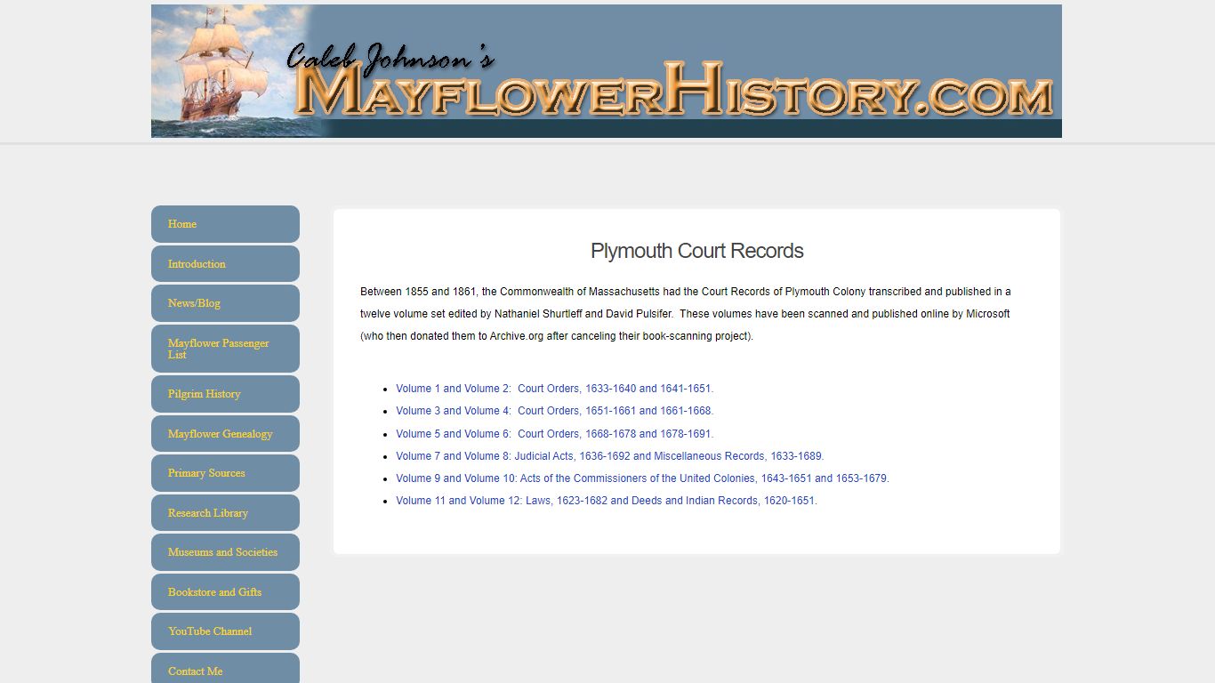 Plymouth Court Records — MayflowerHistory.com
